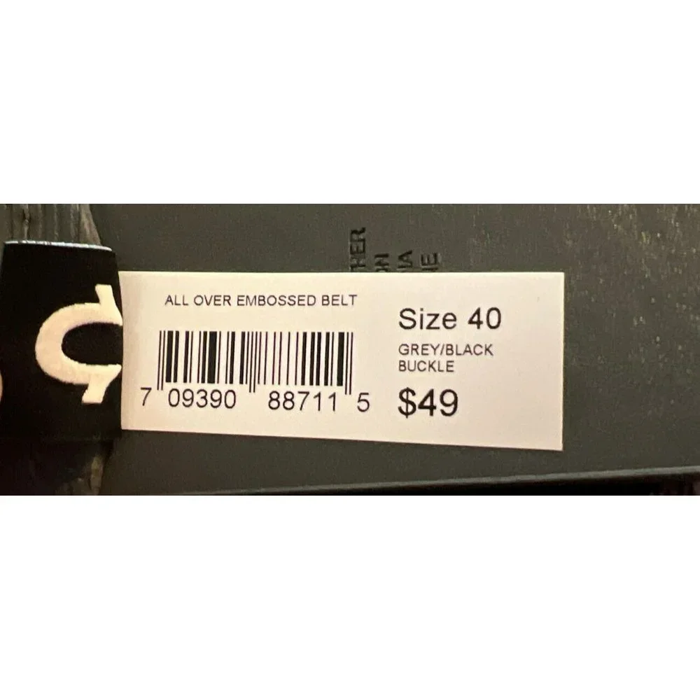 New $49 True Religion‎ Men's Gray Leather All Over Embossed Logo Belt Size 40
